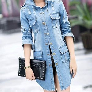 Women's Slim Long Sleeve Denim Jacket DARK BLUE